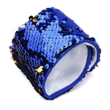 Load image into Gallery viewer, Royal Blue to Gold Flip Sequin Dream Wristband Cuff