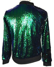 Load image into Gallery viewer, Mermaid Green to Black Flip Sparkle Sequin Long Sleeve Zipper Front Lightweight Bomber Jacket