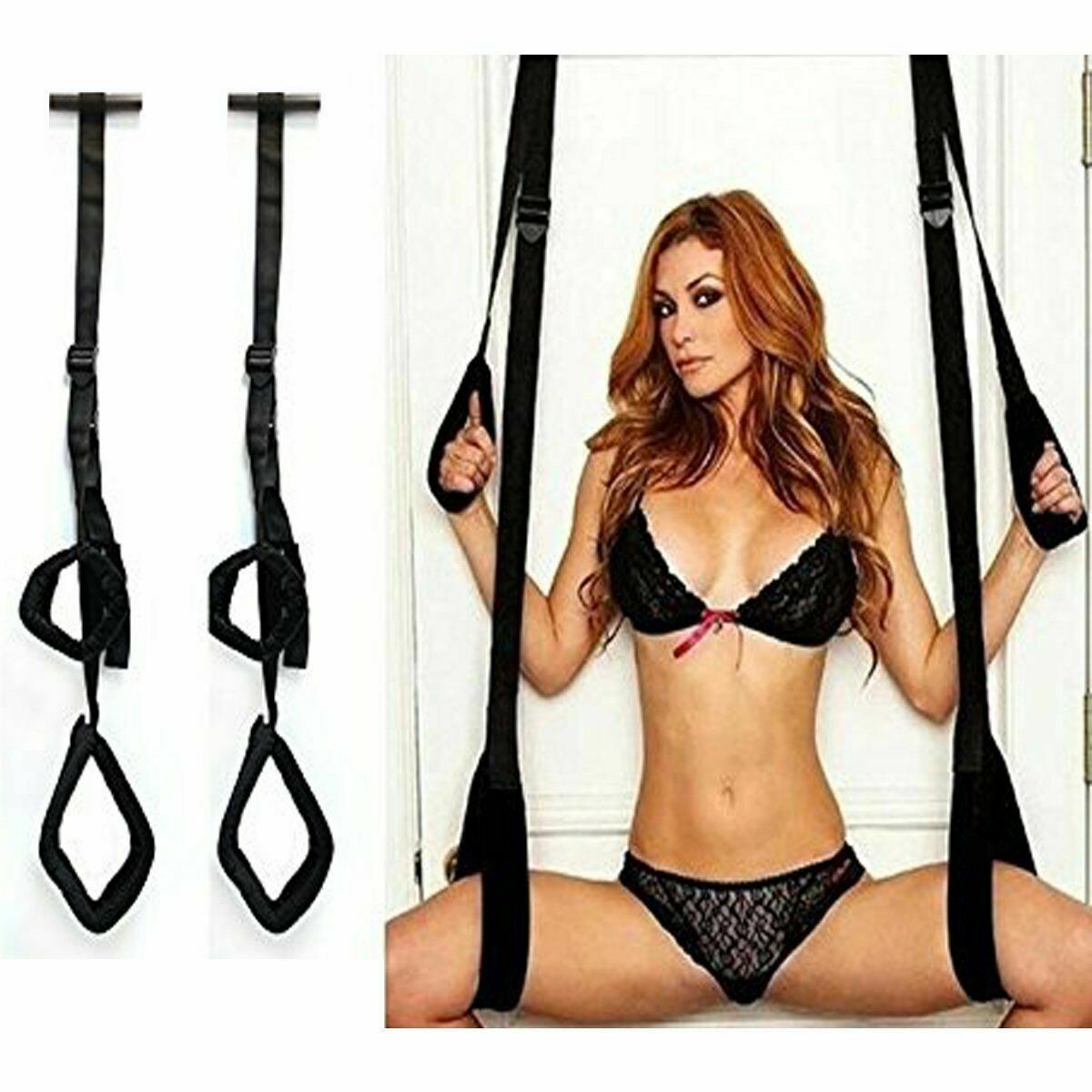 Black Sex Swing Hanging On Door Jam Bondage Restraint with Adjustable –  Real World Products