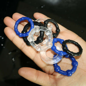 Clear, Blue and Black 12 Piece Cock Ring Set