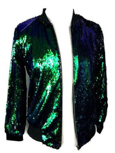 Load image into Gallery viewer, Mermaid Green to Black Flip Sparkle Sequin Long Sleeve Zipper Front Lightweight Bomber Jacket