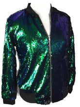 Load image into Gallery viewer, Mermaid Green to Black Flip Sparkle Sequin Long Sleeve Zipper Front Lightweight Bomber Jacket