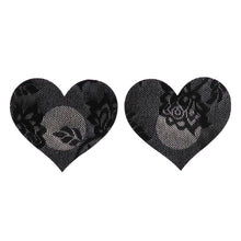 Load image into Gallery viewer, Black Floral Lace Heart Pasties