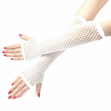 Load image into Gallery viewer, White Long Fishnet Mesh Fingerless Gloves