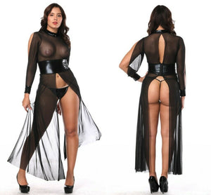 Long Black Sheer Slave and Dominatrix Dress