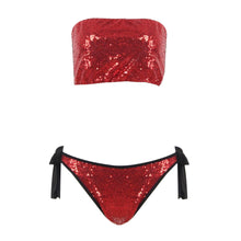 Load image into Gallery viewer, Red Sequin Two Piece Bandeau Bikini