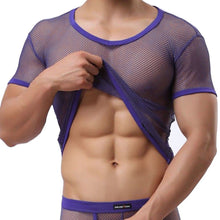 Load image into Gallery viewer, Purple Sexy Mesh V-Neck Muscle T-Shirt