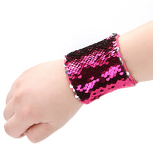 Load image into Gallery viewer, Hot Pink to Silver Flip Sequin Dream Wristband Cuff