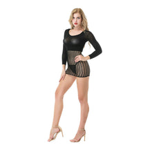 Load image into Gallery viewer, Black Sexy Fishnet Lingerie Dress with Hoodie