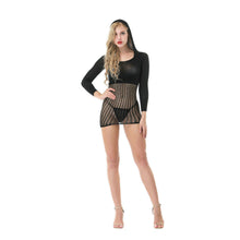 Load image into Gallery viewer, Black Sexy Fishnet Lingerie Dress with Hoodie