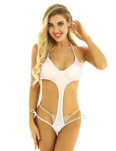 White See-Through Thong Sheer Monokini Swimsuit