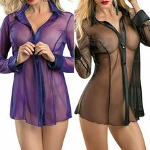 Load image into Gallery viewer, (16) Purple Sheer Mesh Lingerie Shirt