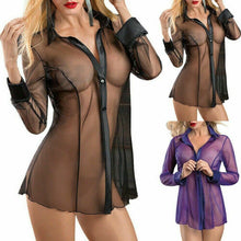 Load image into Gallery viewer, Black Sheer Mesh Lingerie Shirt