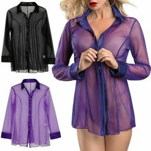 Load image into Gallery viewer, (16) Purple Sheer Mesh Lingerie Shirt