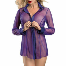 Load image into Gallery viewer, (16) Purple Sheer Mesh Lingerie Shirt