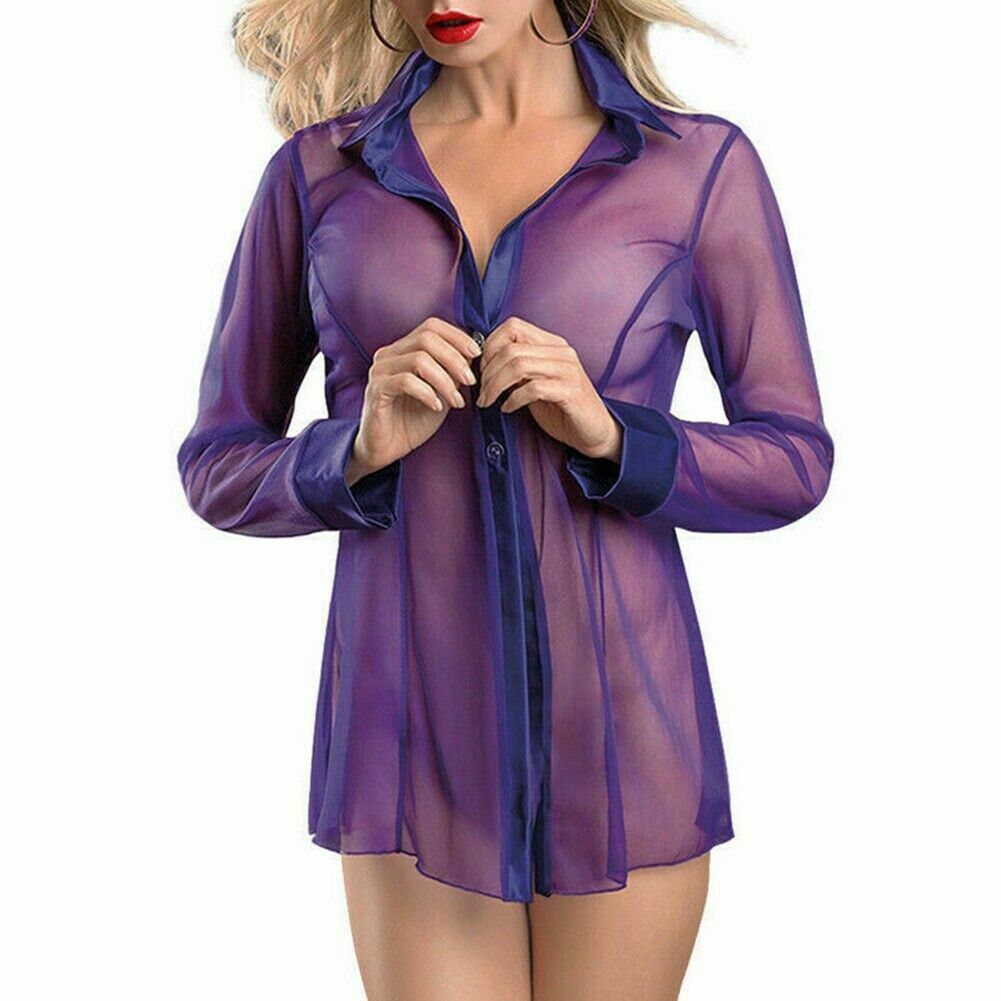 (16) Purple Sheer Mesh Lingerie Shirt