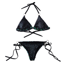 Load image into Gallery viewer, Mermaid Green to Black Flip Sequin Triangle Bikini