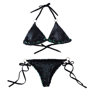 Mermaid Green to Black Flip Sequin Triangle Bikini