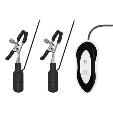 Black and White Sex Fantasy Vibrating Nipple Clamps