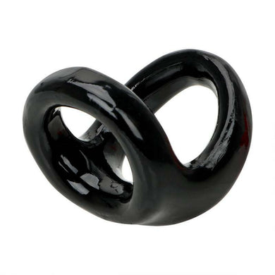 Black Stretchy Double Cock Ring and Ball Strap