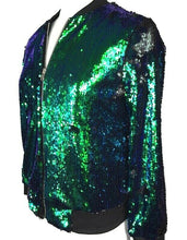 Load image into Gallery viewer, Mermaid Green to Black Flip Sparkle Sequin Long Sleeve Zipper Front Lightweight Bomber Jacket