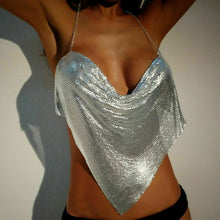 Load image into Gallery viewer, Silver Metallic Halter V-Neck Chain Tank