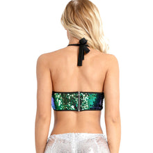 Load image into Gallery viewer, Mermaid Green to Black Flip Sequin Halter Lace Up Top