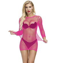 Load image into Gallery viewer, Pink Long Sleeve Fishnet Dress