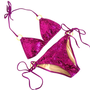 Hot Pink Sequin Triangle Bikini