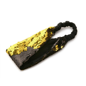 Gold to Black Flip Sequin Elastic Reversible Glitter Headband