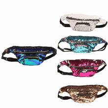 Load image into Gallery viewer, Sea Blue to Pink Flip Sequin Waist Fanny Pack with an Adjustable Strap