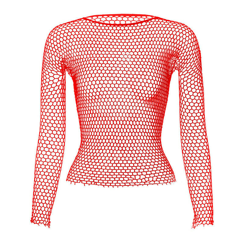 Red Long Sleeve Fishnet Shirt