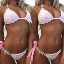 Load image into Gallery viewer, Pink Magic Sequin Crystal Rhinestone Two Piece Bikini