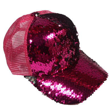 Hot Pink to Silver Flip Sequin Baseball Hat with Adjustable Snapback