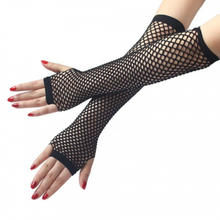 Load image into Gallery viewer, Black Long Fishnet Mesh Fingerless Gloves