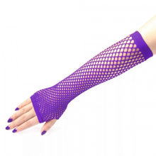 Load image into Gallery viewer, Purple Long Fishnet Mesh Fingerless Gloves