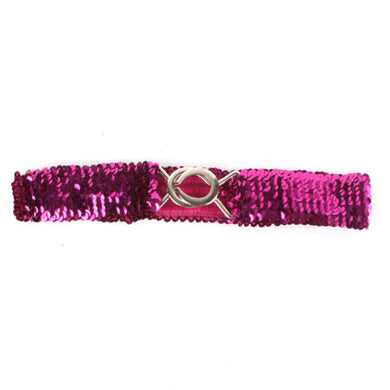 Hot Pink Sparkly Glitter Sequin Stretchy Elastic Waist Belt with Silver Buckle