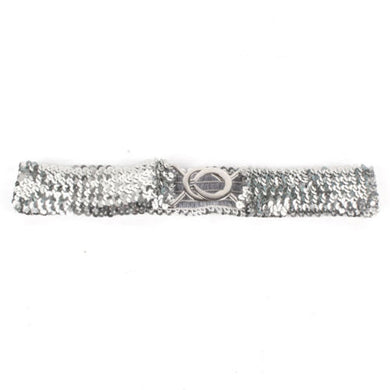 Sparkling Silver Sparkly Glitter Sequin Stretchy Elastic Waist Belt with Silver Buckle