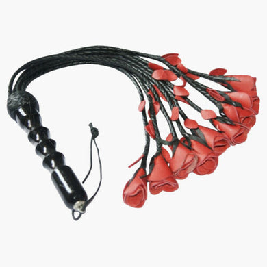 Black and Red Rose Real Leather Flogger