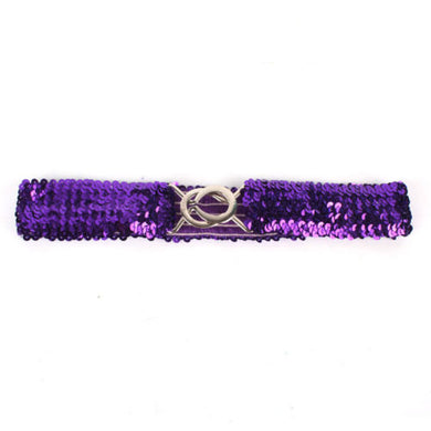 Purple Sparkly Glitter Sequin Stretchy Elastic Waist Belt with Silver Buckle