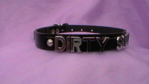 Black Leather Dirty S**T Bondage Collar