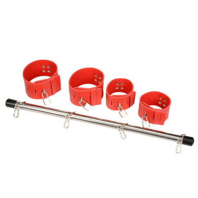 Red Fantasy Slave Spreader Bar with Lockable Hands and Legs Bondage Restraint Set