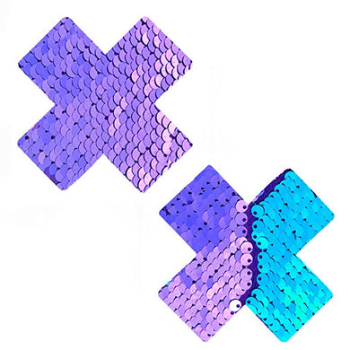 Sea Blue to Purple Flip Sequin Cross Pasties