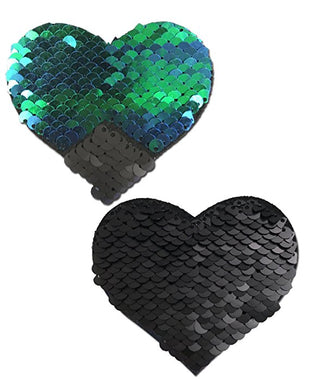 Mermaid Green to Black Flip Sequin Heart Pasties