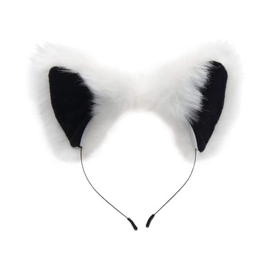 Black and White Faux Fox Tail Butt Plug with Matching Ears